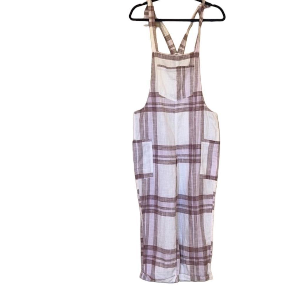 NWT Aerie jumpsuit romper overall pants white purple plaid pockets cropped Sz S - Picture 4 of 12